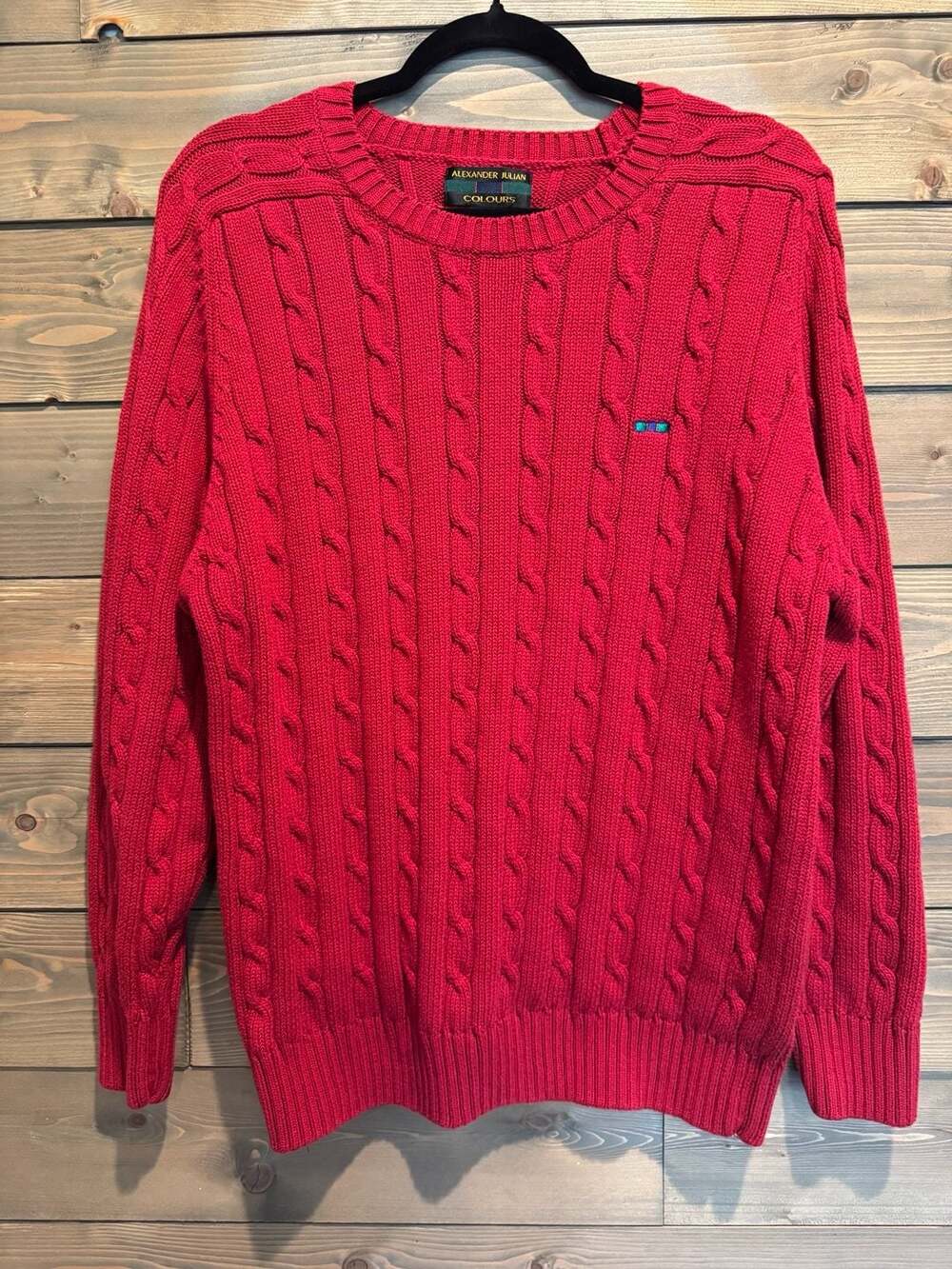 Alexander Julian Colours Vintage Designer Cable Knit Sweater Pullover Mens L Red